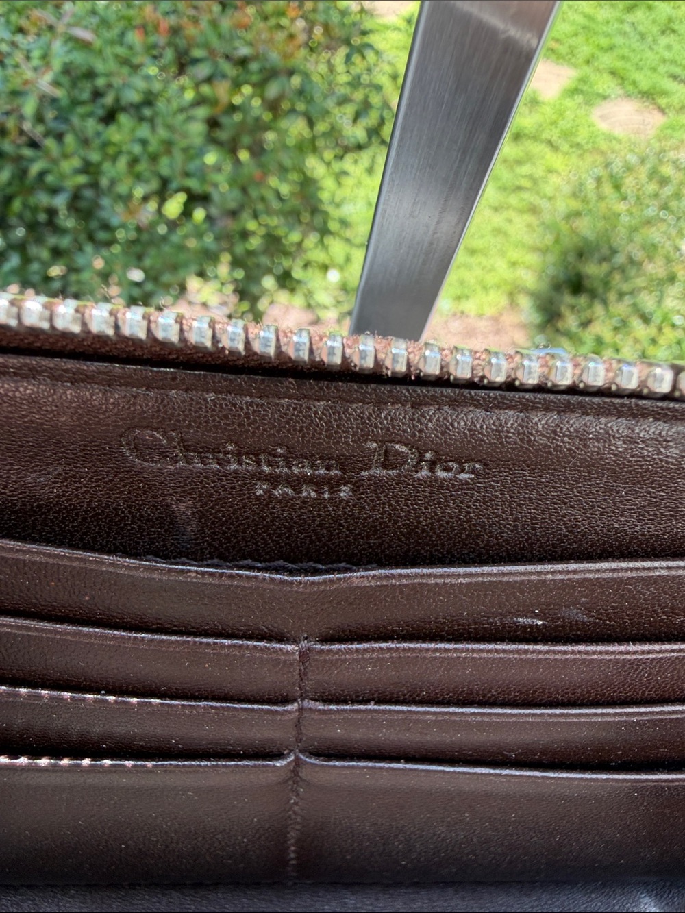Dior  Authentic Dark Brown Embossed Leather zip -Around Wallet - Picture 9 of 16